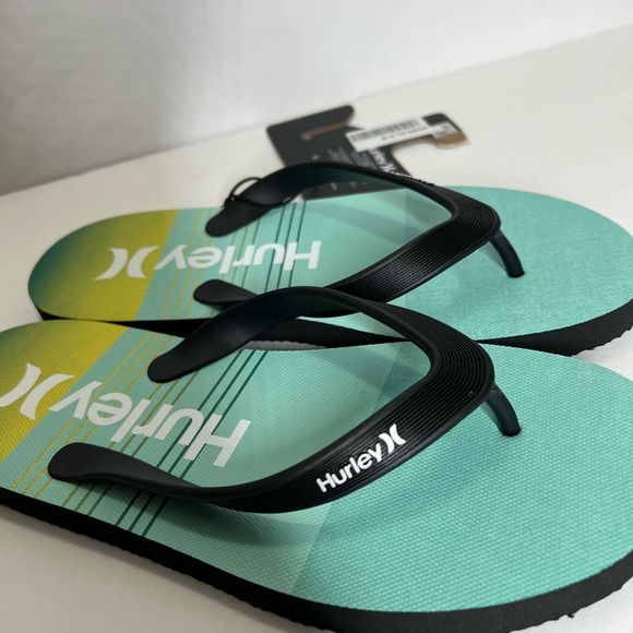 Hurley Mens size 9 Flip Flops Slides blue teal black Sandals Breakwater slides - Picture 2 of 13